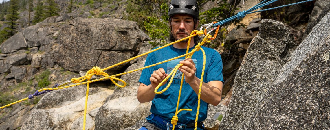 Tino Villanueva demonstrates some climbing self-rescue techniques