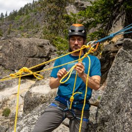 Tino Villanueva demonstrates some climbing self-rescue techniques