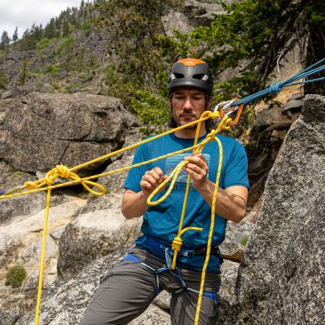 Tino Villanueva demonstrates some climbing self-rescue techniques